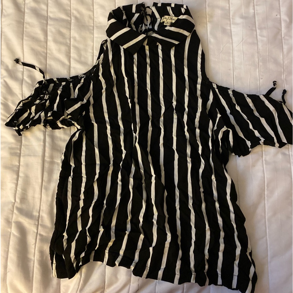 Lily White black and white striped shirt